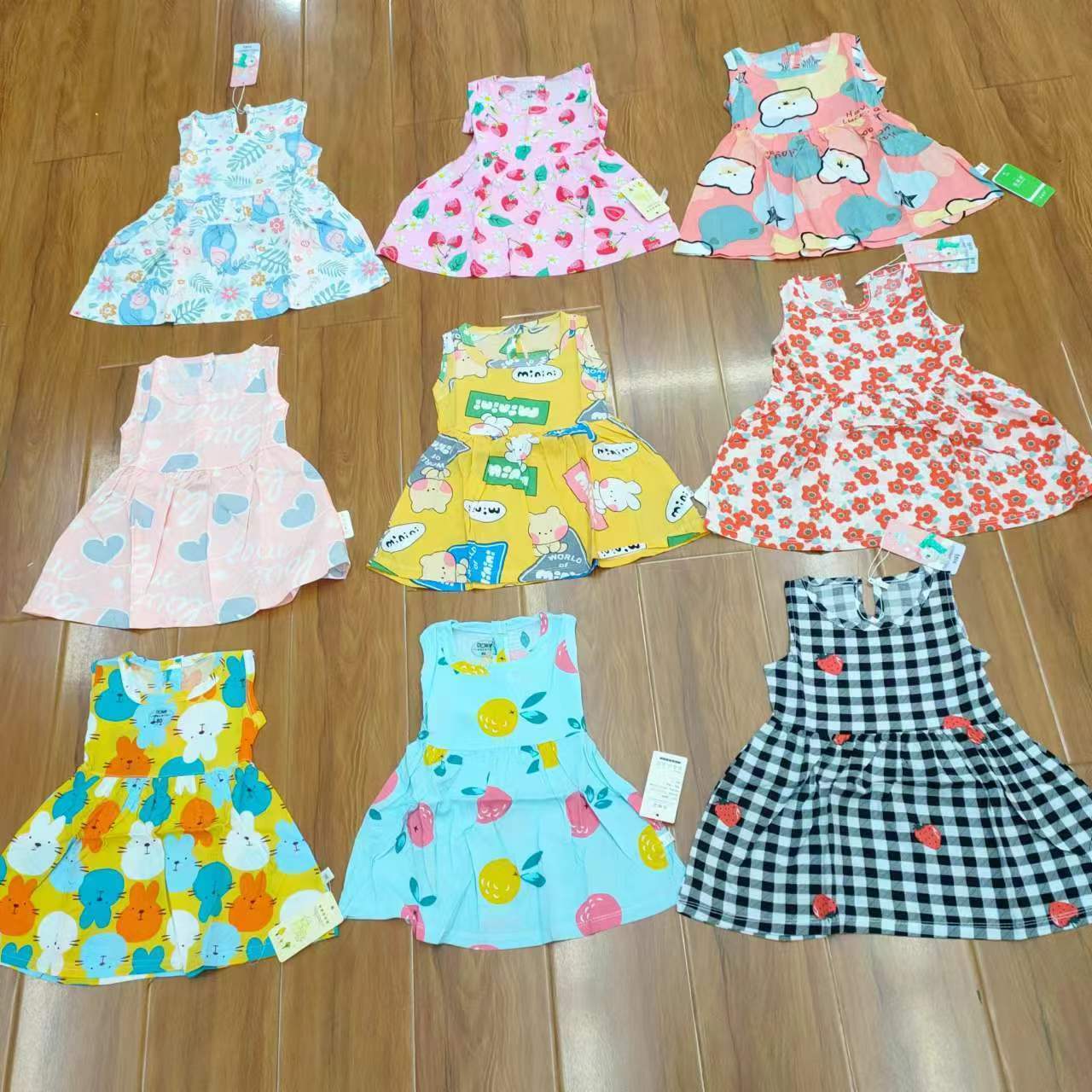 Wholesale baby girls summer short sleeved dresses cotton dresses children girls casual dresses children's clothing