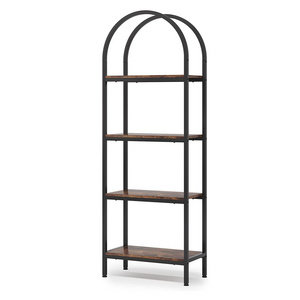 Industrial Wood Bookcase Storage Shelves with Metal Frame, Freestanding Display Rack 4-Tier Open Bookshelf