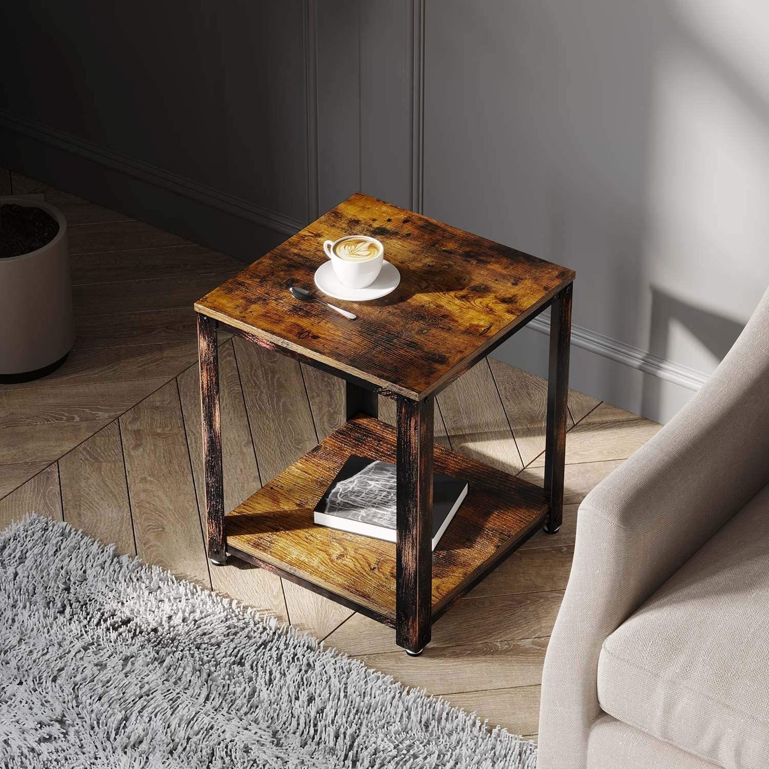 Modern Night Stand with 2-Tier Storage Shelf Wood Finish Bedside Table for Bedroom