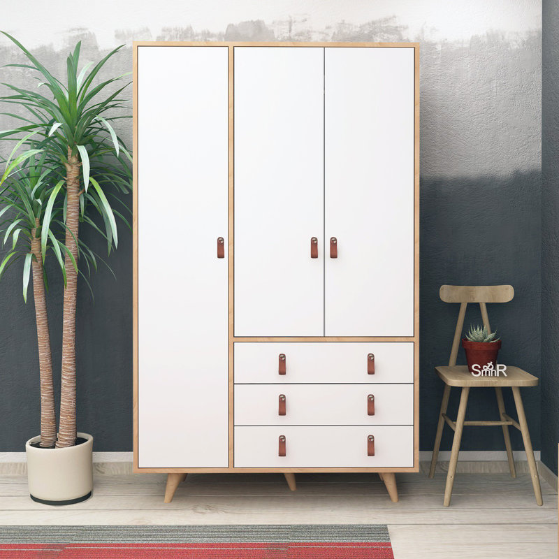 Teak wood wardrobe equipped with 2 doors 2 bottom drawers and clothes hangers bedroom furniture for bedroom apartment