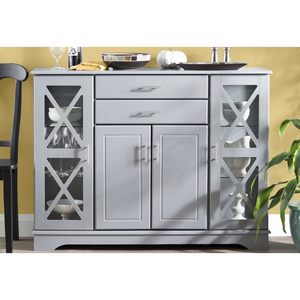 Dining Room Furniture Wholesale Modern White Sideboard Buffet Server Storage Cabinet with 2 Drawers and Glass Doors for Kitchen