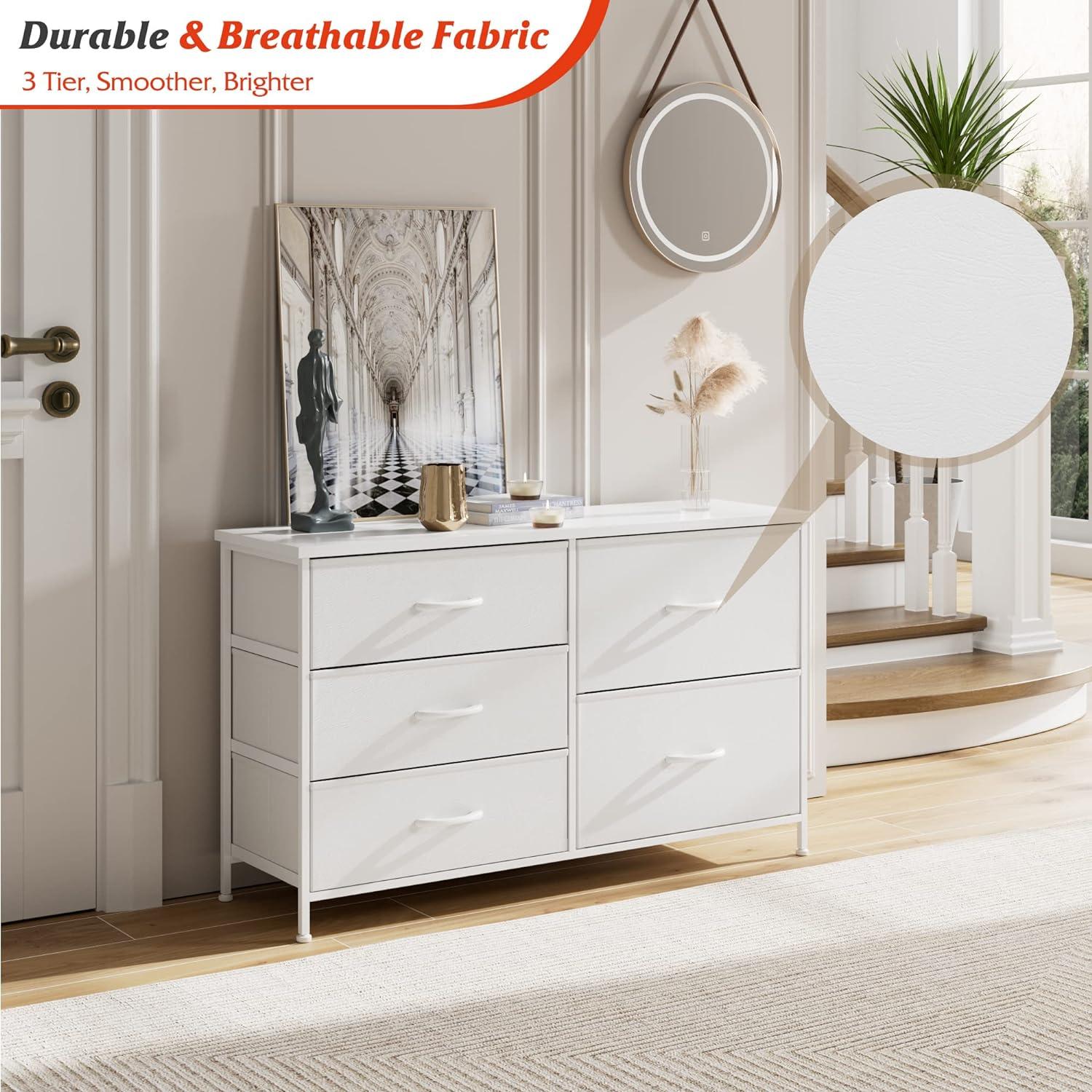 Modern white leather dresser 6 drawers chest storage tower for cloths bedroom furniture