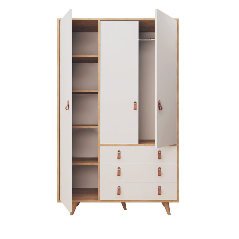 Teak wood wardrobe equipped with 2 doors 2 bottom drawers and clothes hangers bedroom furniture for bedroom apartment