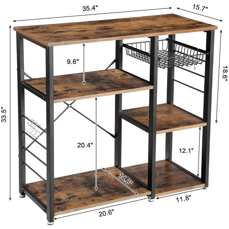 Metal Cheap Kitchen Trolley With Basket Portable Microwave Utility Cart With Storage On Wheels Wood Top Shelf Stand Rack