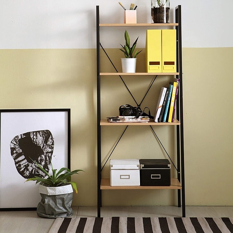 Indoor Plant Racks 4 tier ladder design book rack cheap and tall solid wood ladder bookcase Ladder shelf