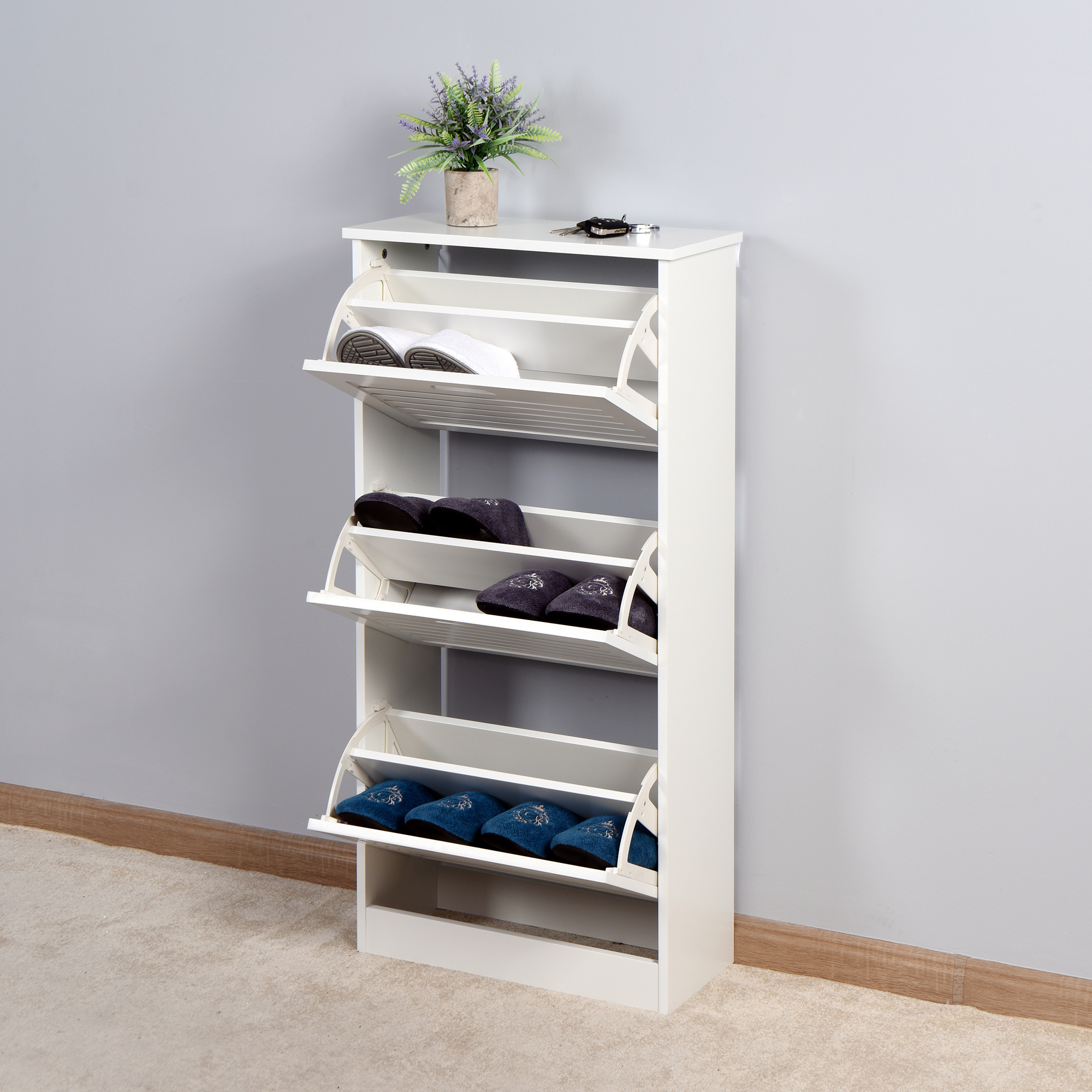 White modern wood  shoe cabinet storage organizer home 3-Tier modern shoe racks Closet Organizer Cabinet Shoe Rack