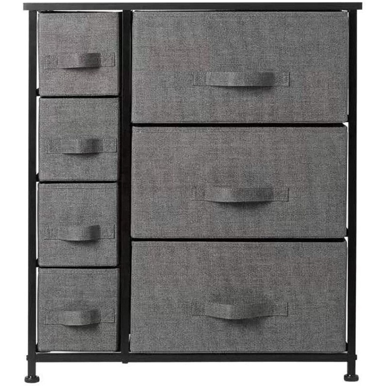 Steel Frame Furniture Storage Tower Unit Easy Pull Fabric Bins Wood Top dressers 7 drawers bedroom furniture