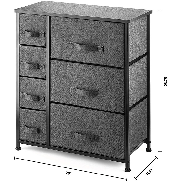 Steel Frame Furniture Storage Tower Unit Easy Pull Fabric Bins Wood Top dressers 7 drawers bedroom furniture