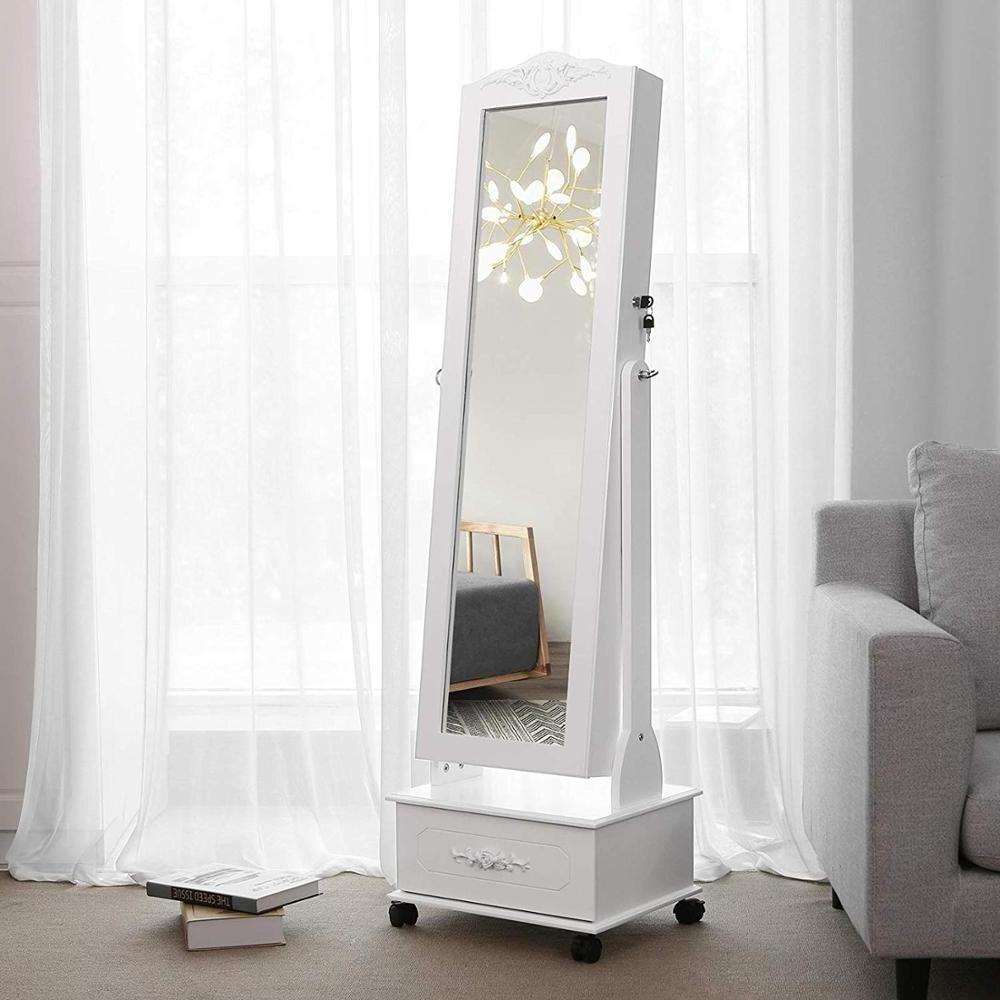 Hollywood full length door jewelry storage mirror with wheel home storage wooden full length jewelry cabinet with mirror