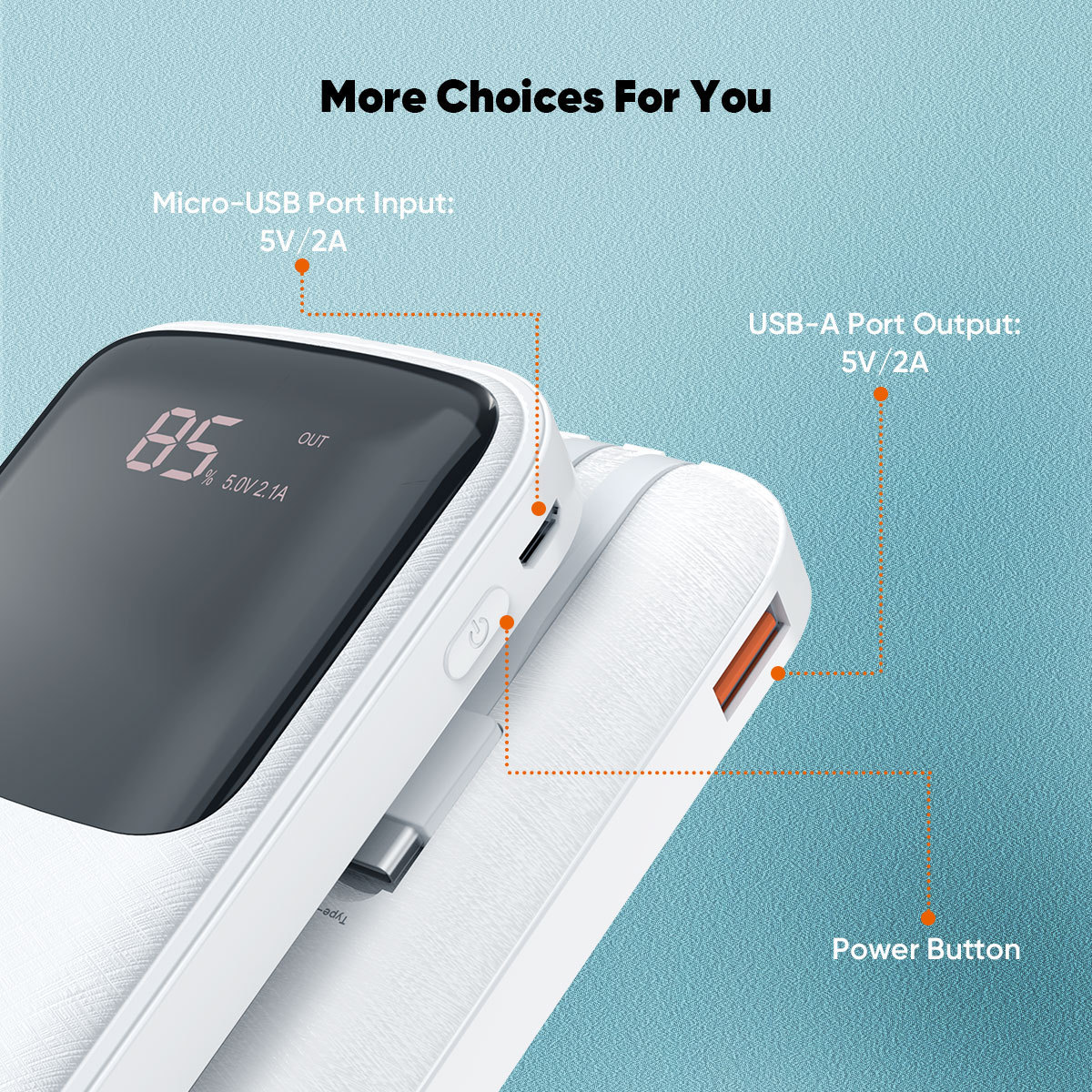 VIDVIE Portable 3 in 1 Built-in Cable 10000mAh High Capacity Power Bank With included Cable