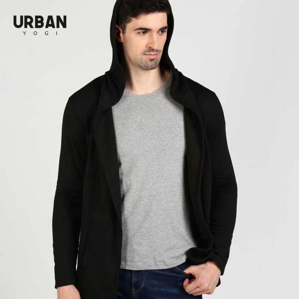 Fleece Shrug Cardigan Hoodie Sweatshirt Pullover Long Sleeve Wholesale Men Black men's hoodies & sweatshirts