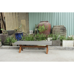 Wholesale Vietnam Furniture Concrete Bench with Wooden Legs Traditional Vintage Furniture for Outdoor and Indoor