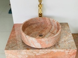 Pink Marble Shampoo Sink 3cm thickness made in Vietnam Factory Pink Color Round Shape Cheap price in Bulk Quantity