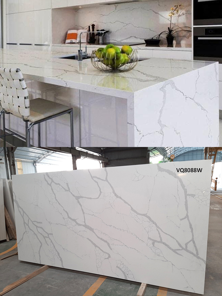 Free sample Calacatta Big Veins White Quartz 8078 Quartz stone slabs quartz made kitchen countertop and bathroom ready to ship