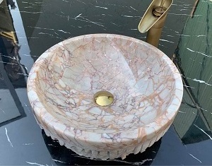 Pink Marble Shampoo Sink 3cm thickness made in Vietnam Factory Pink Color Round Shape Cheap price in Bulk Quantity