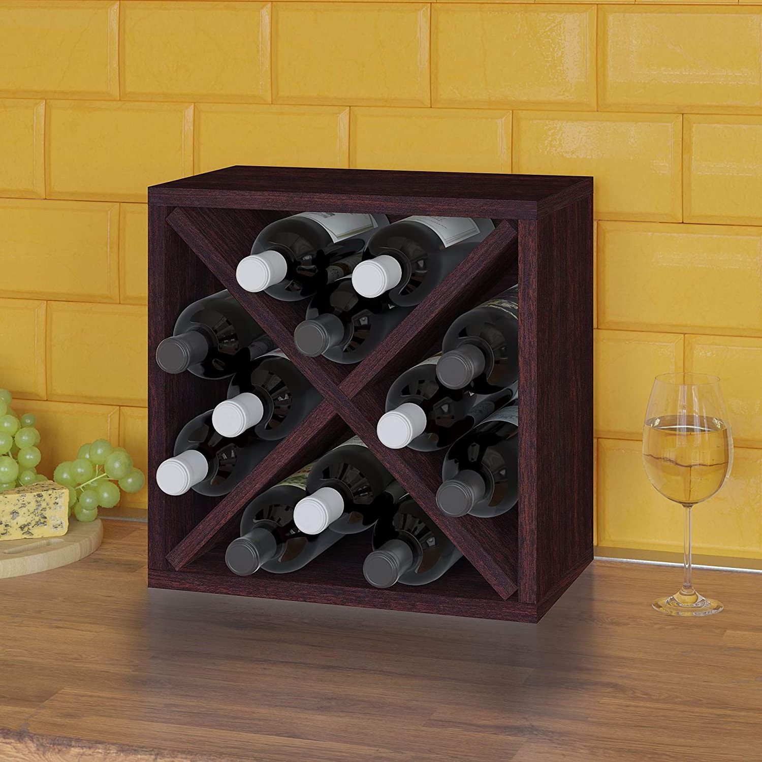 Basics Tabletop Wine Rack Storage and Organizer Sustainable Unique Design in the Kitchen Room, Living Room Wine Cabinet Space