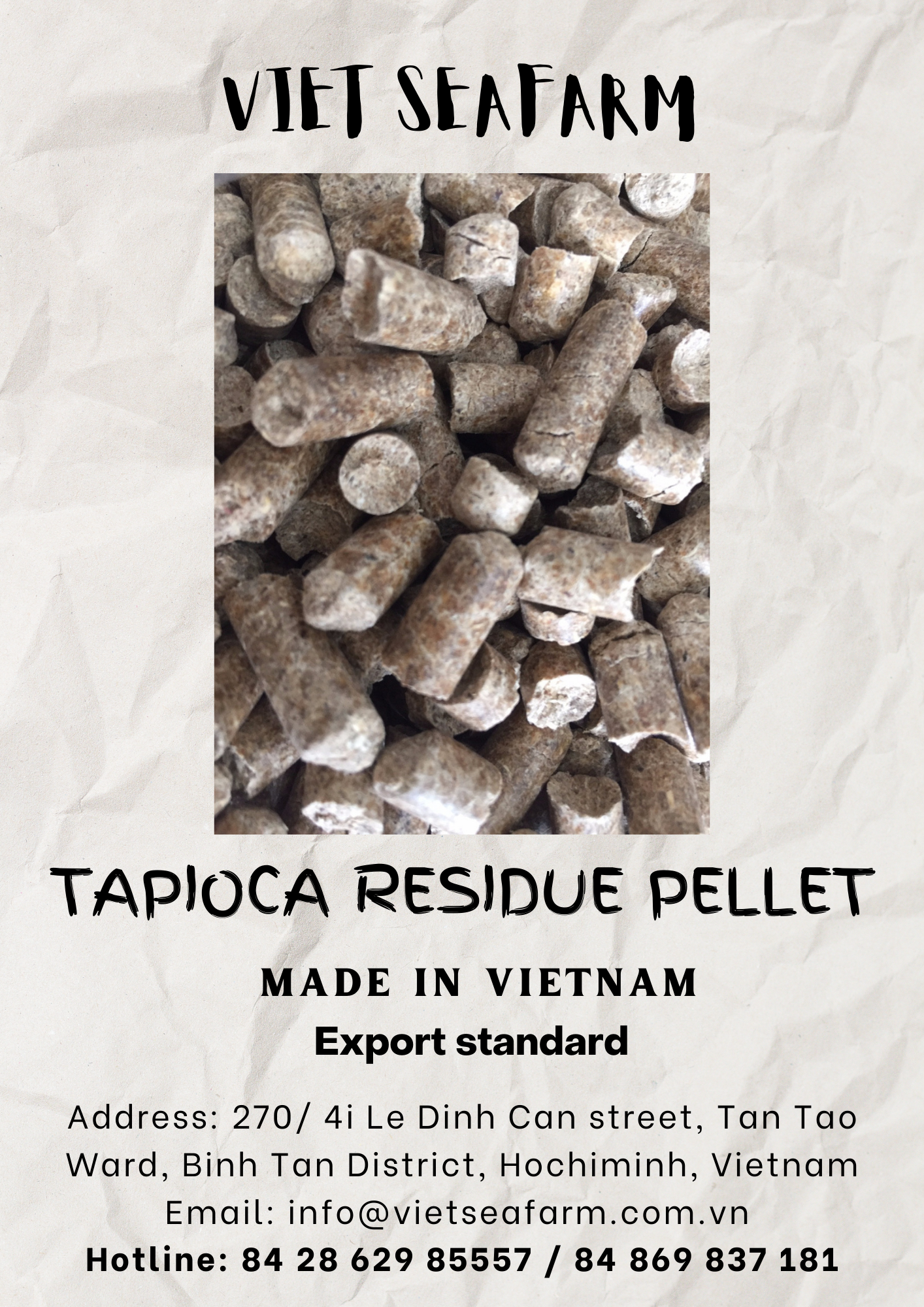 Vietnamese Top Products Dried Tapioca Residue Pellet Grade Feed Grade Pig Dog Cattle Horse Made Soybean Blood Meal Packaged Bag