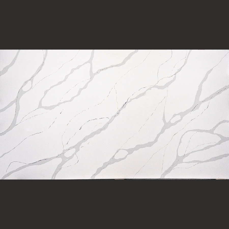 LQ - 812 Gold White Quartz Calacatta Quartz Stone Veneer Marble Look Porcelain Slab Tiles For Bathroom Kitchen Wall