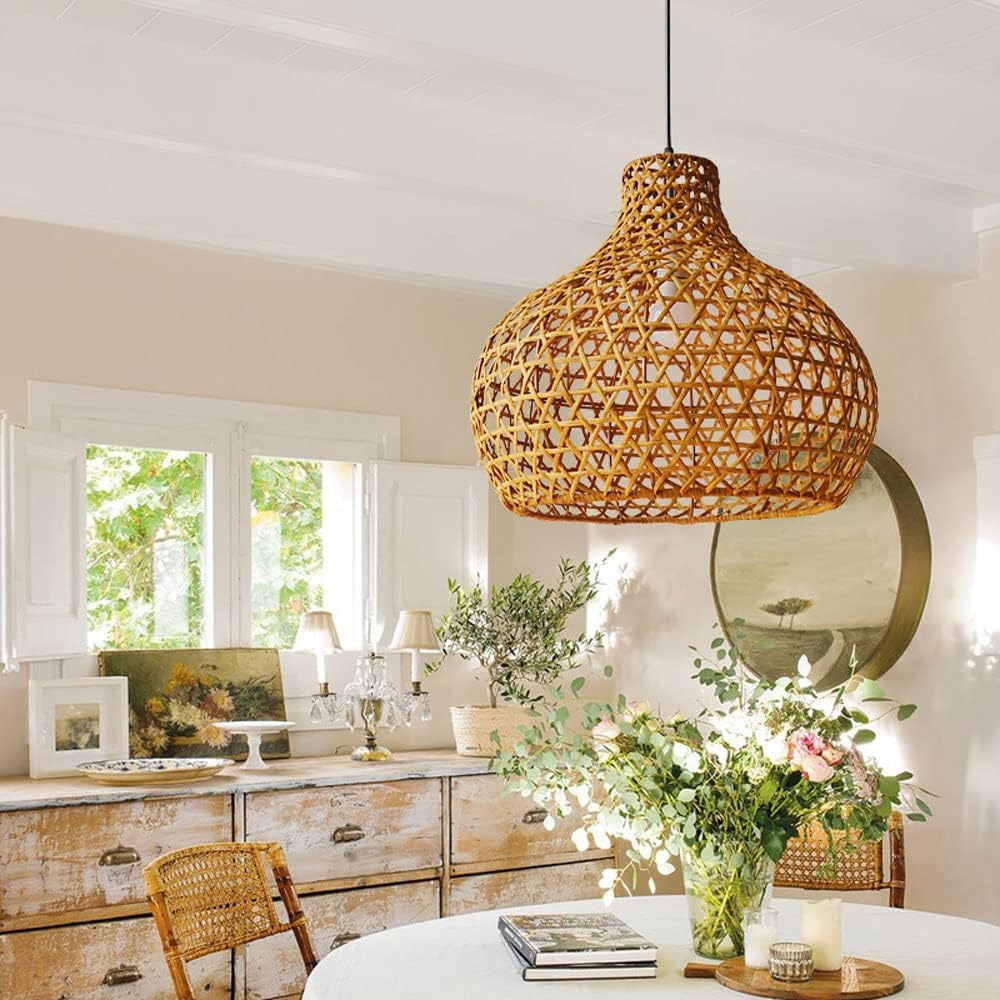 Boho Rattan ceiling light for home decor, Unique Rattan lampshade in Vietnam  DM045 Bamboo Pendant Lights Vietnam manufacturer