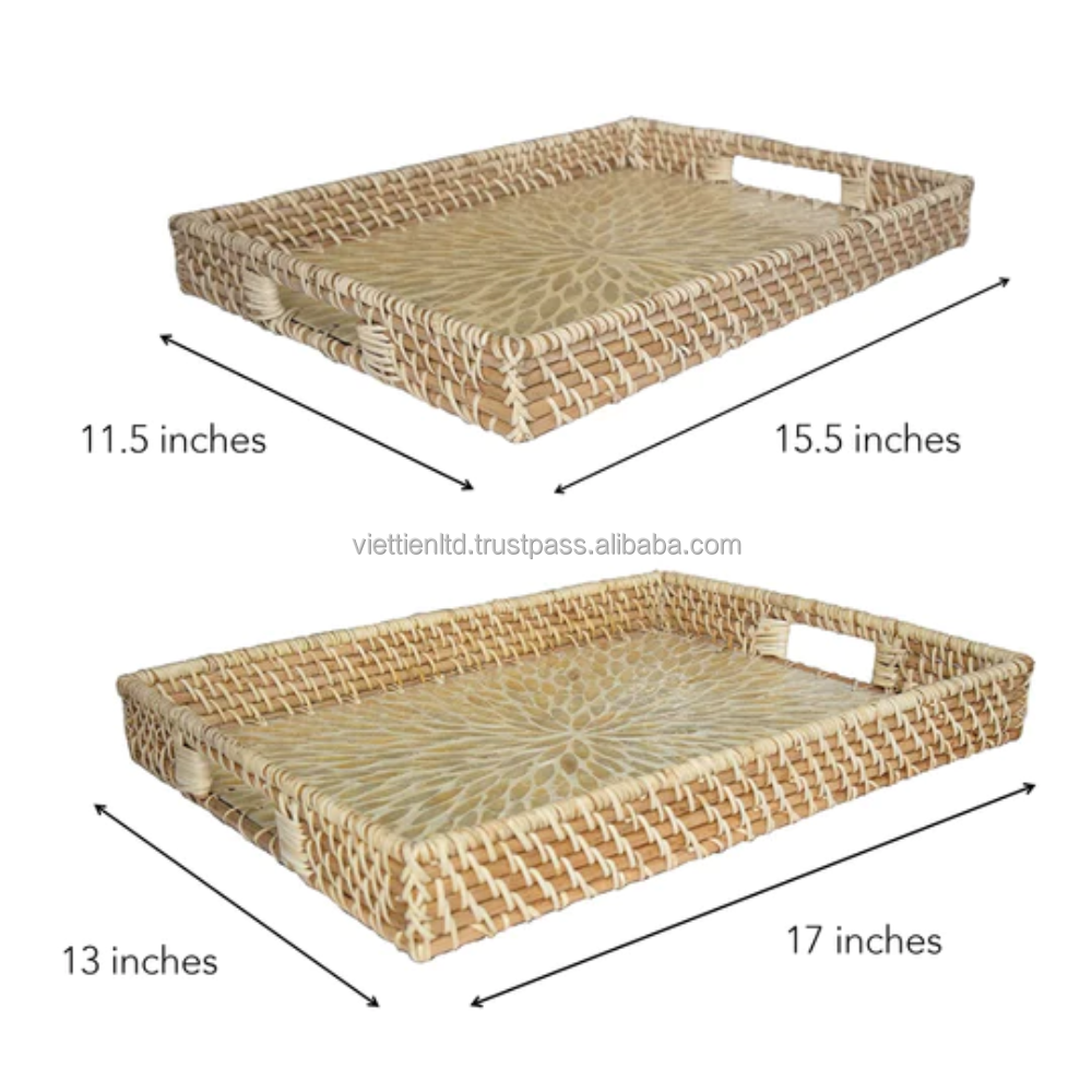 Mother Of Pearl Rattan Serving Tray, Mosaic rattan slide tray in Vietnam Rectangular mother of pearl rattan Tray