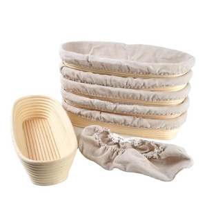 Hot selling Rattan bread proofing oval  basket set with liner cloth Bread Basket Woven in vietnam