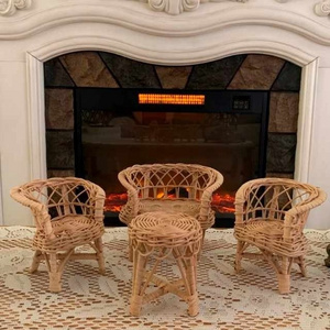 Wholesale Rattan Boho Mid Century Miniature doll house Furniture Rattan Doll Patio Set Ready Export From Vietnam Manufacturer