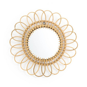 Flower shape rattan mirror hanging wall decor, Rattan mirror in Vietnam Wholesale in bulk - GM017