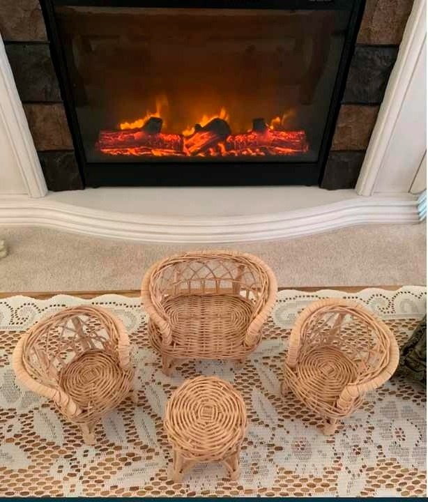 Wholesale Rattan Boho Mid Century Miniature doll house Furniture Rattan Doll Patio Set Ready Export From Vietnam Manufacturer