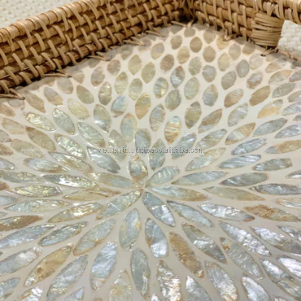 Mother Of Pearl Rattan Serving Tray, Mosaic rattan slide tray in Vietnam Rectangular mother of pearl rattan Tray