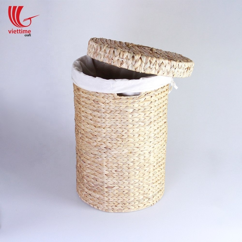 Round tall natural water hyacinth storage/laundry basket with lids