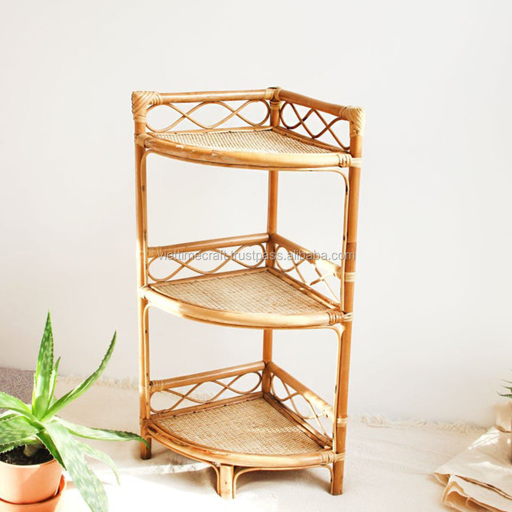 Eco Friendly Rattan Corner Shelf 3 Tier For Neat Home Wholesale Made From Vietnam For Home Decoration