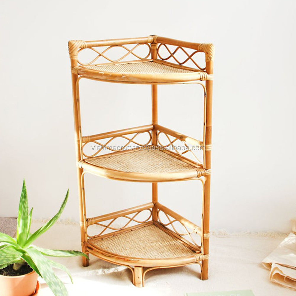 Eco Friendly Rattan Corner Shelf 3 Tier For Neat Home Wholesale Made From Vietnam For Home Decoration