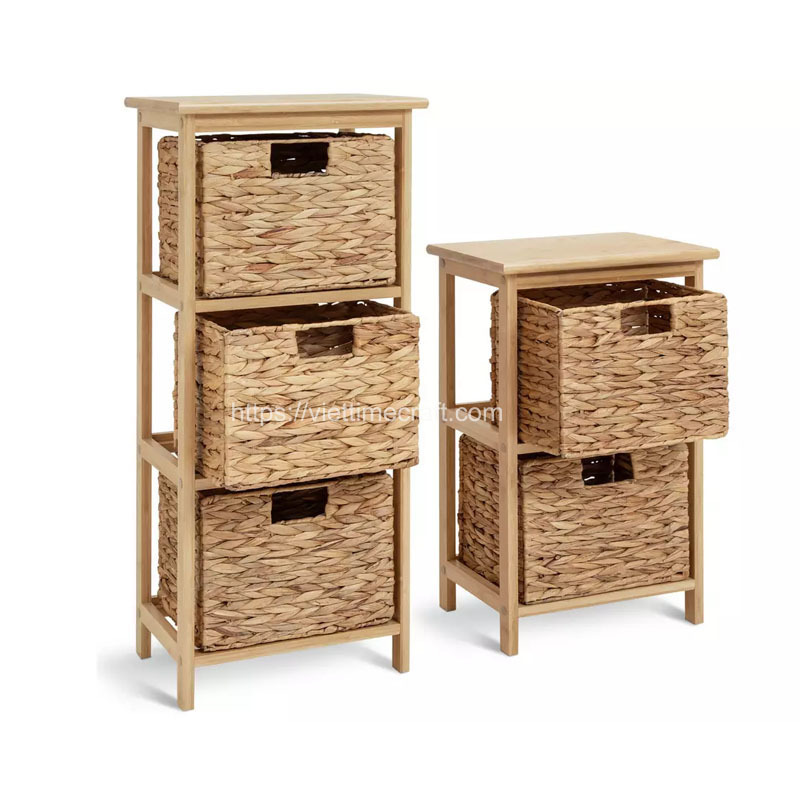 Wholesale Set Water Hyacinth Storage Tower With Storage Basket Desk Shelf Desk Table Organizer Vietnam Handicraft