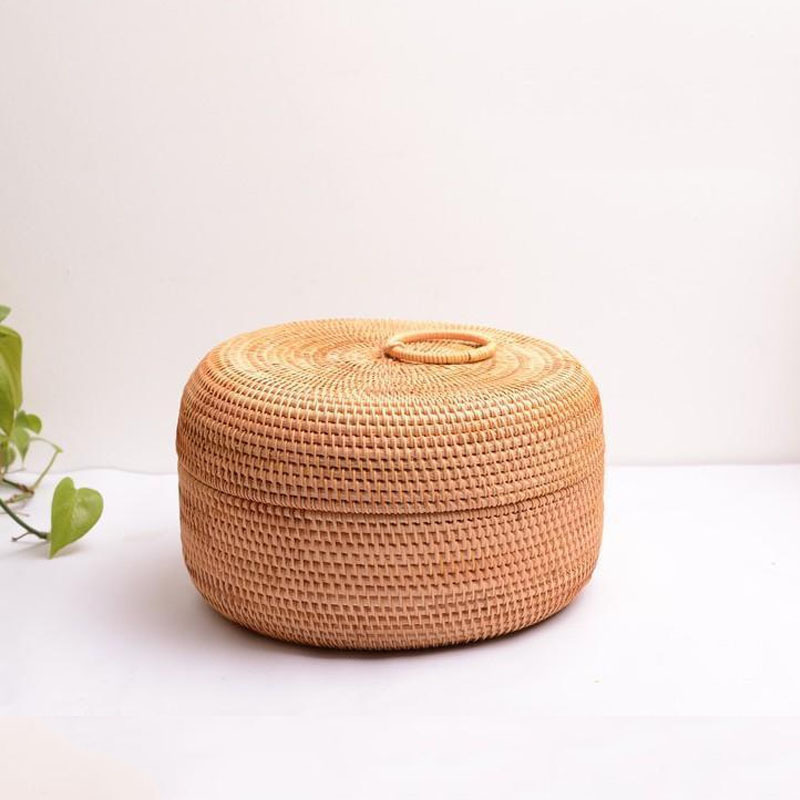 Bohemian Vintage Rattan Basket With Lid Cosmetics Storage Basket Eco-Friendly Jewelry Box Wholesale Handicraft Cheap Price