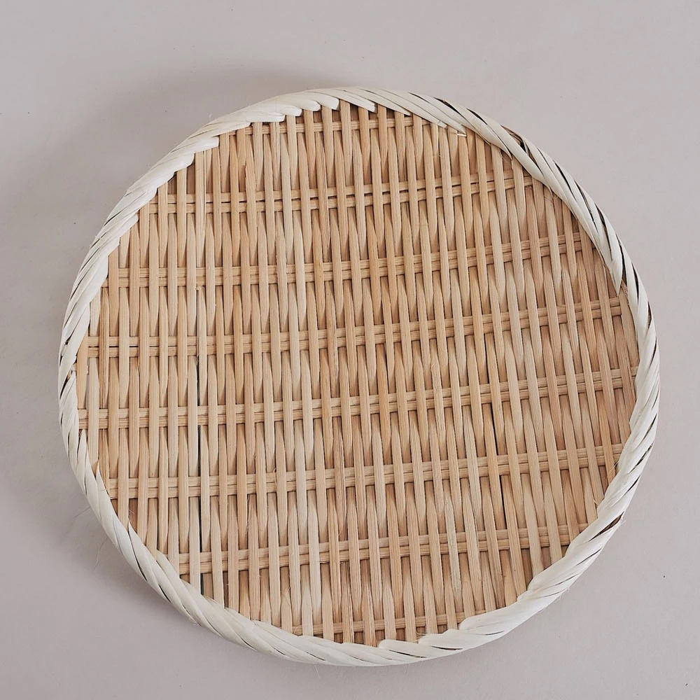 Decorative Trays New Set 2 Bamboo Basket Tray Weaving/ Open Weave Round Bamboo Basket Wholesale Vietnam