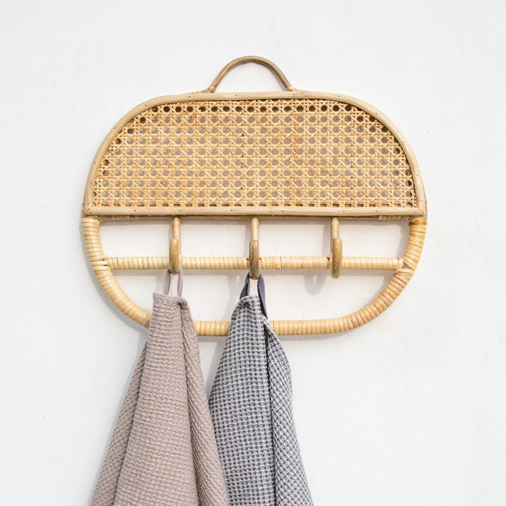 Hanging Rattan Wall Rack with three curved hooks Made in Vietnam Wholesale