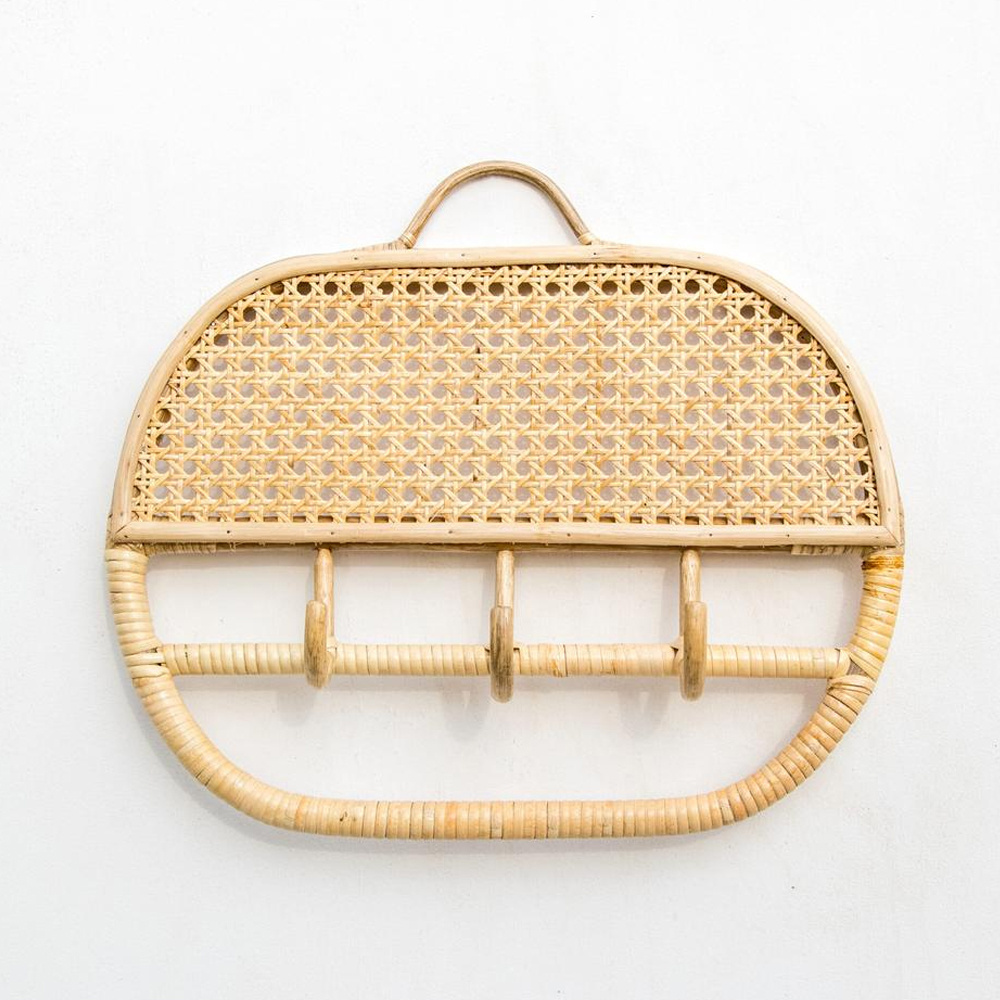 Hanging Rattan Wall Rack with three curved hooks Made in Vietnam Wholesale