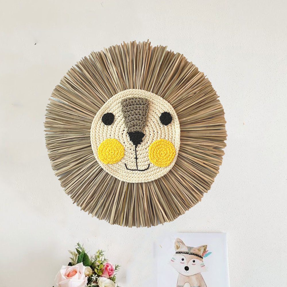 Lion wall hanger hanging straw wall decoration, lion face wall decorations for home, Hand-Knitted baby room in Vietnam Wholesale