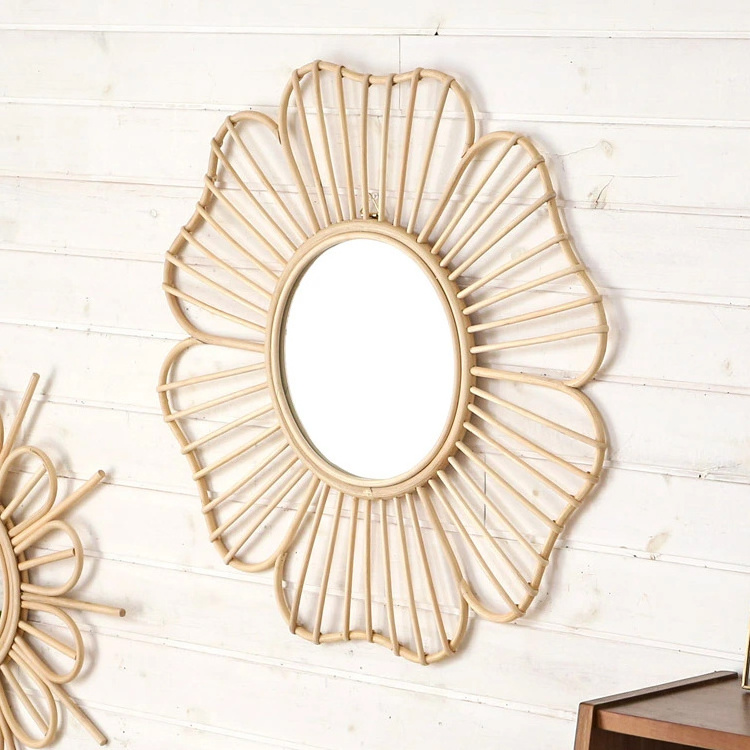 Wholesale Rattan Mirror 6 Petal Flower Design Hanging Wall Unique To Decorate Any Space Best Price For Home Decoration