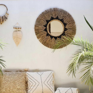 Natural Seagrass Boho Mirror Wall Decor/ Hand Woven Straw Mirror Decor Wall/Decorative Mirror Vietnam Wholesale