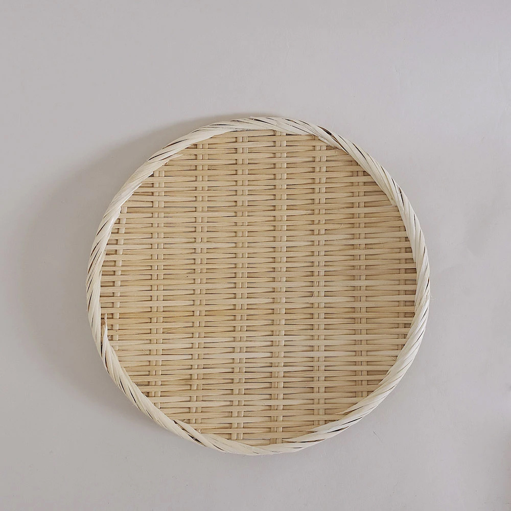 Decorative Trays New Set 2 Bamboo Basket Tray Weaving/ Open Weave Round Bamboo Basket Wholesale Vietnam