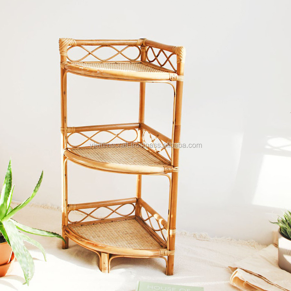 Eco Friendly Rattan Corner Shelf 3 Tier For Neat Home Wholesale Made From Vietnam For Home Decoration