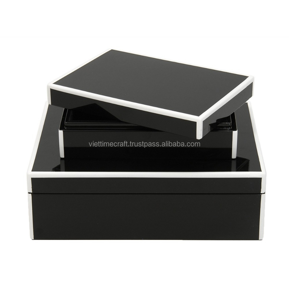 Glossy black lacquer box with white trim