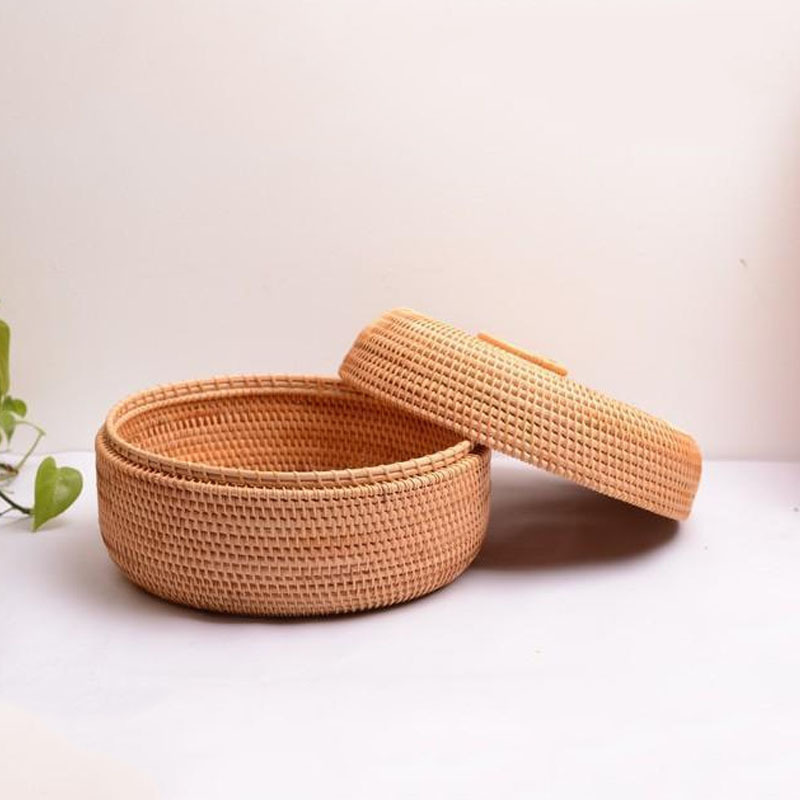 Bohemian Vintage Rattan Basket With Lid Cosmetics Storage Basket Eco-Friendly Jewelry Box Wholesale Handicraft Cheap Price