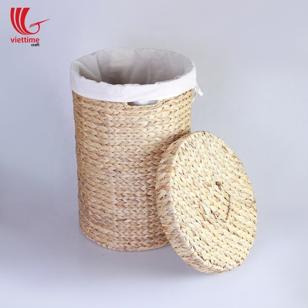 Round tall natural water hyacinth storage/laundry basket with lids