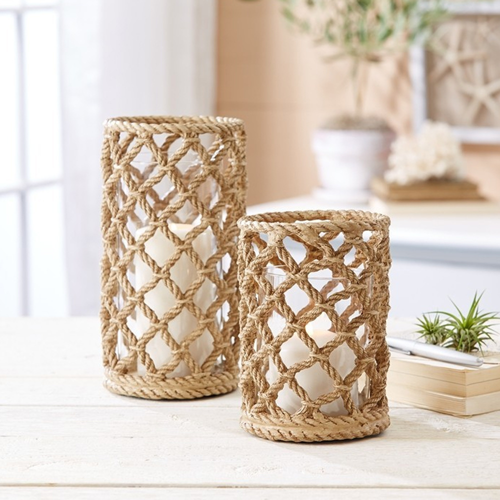 Hot Sale Set Of 2 Braided Rope Tealight Holder/Lantern Round Shape Wholesale Beautiful Design Made In Vietnam Handicraft