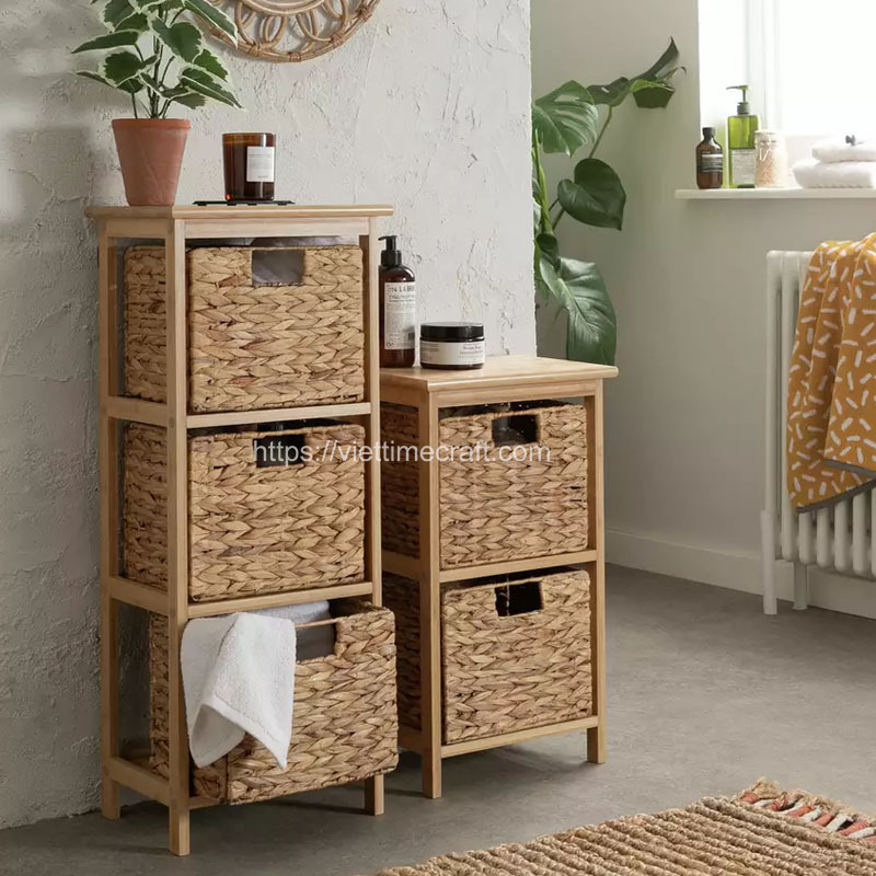 Wholesale Set Water Hyacinth Storage Tower With Storage Basket Desk Shelf Desk Table Organizer Vietnam Handicraft