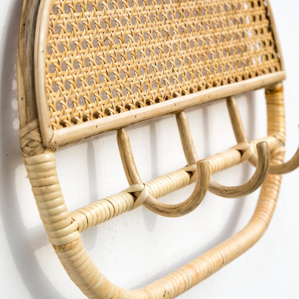 Hanging Rattan Wall Rack with three curved hooks Made in Vietnam Wholesale