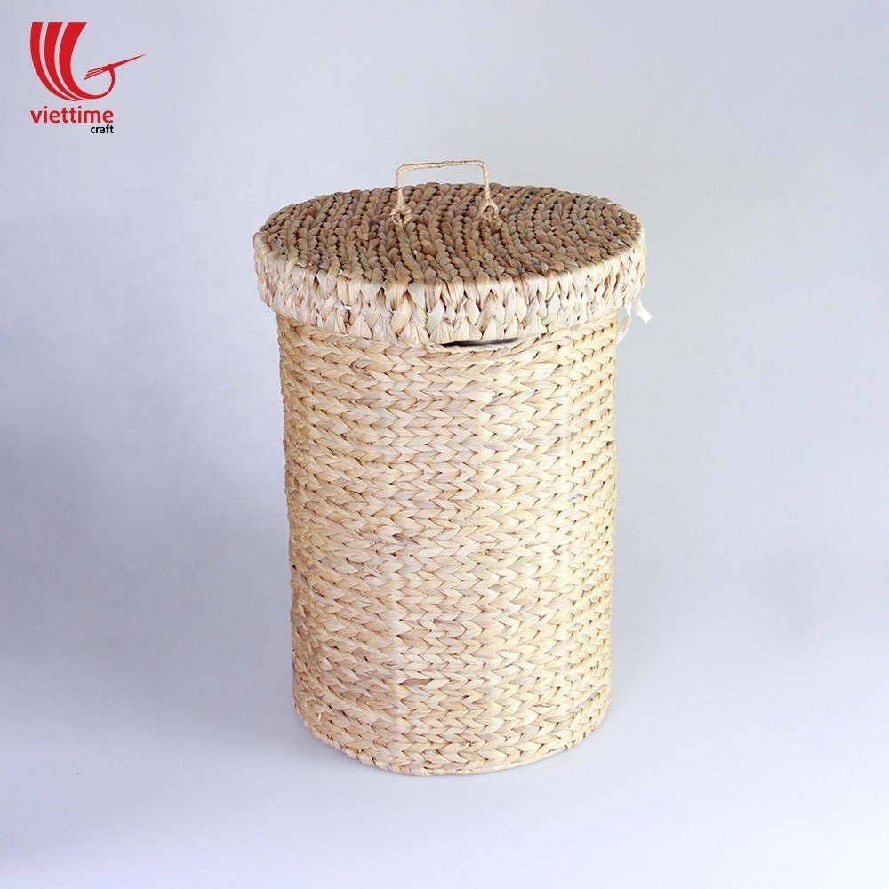 Round tall natural water hyacinth storage/laundry basket with lids