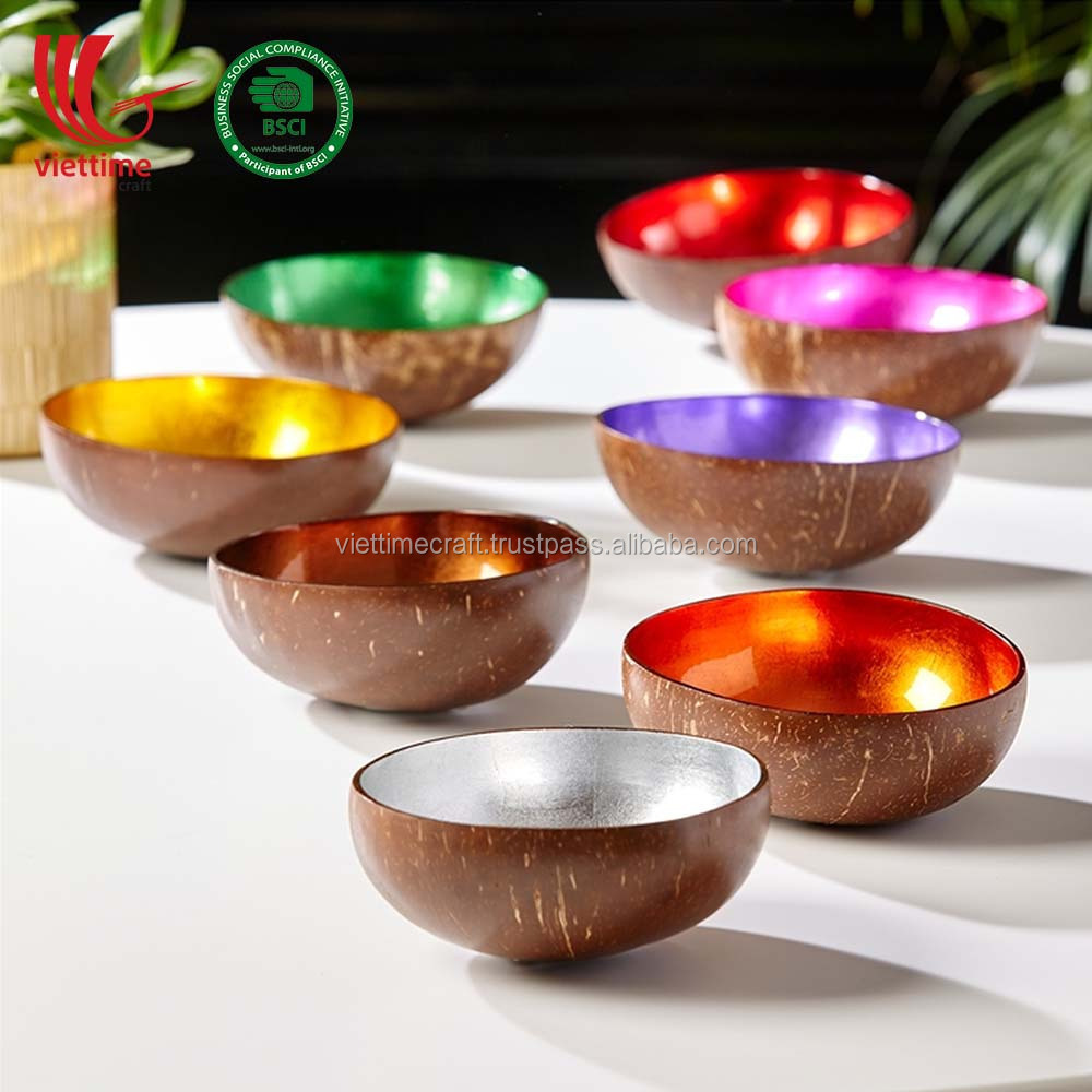 Multicolor Foldable Collapsible Vegetable Food Bowl, Handcrafted Natural Coconut Shell Bowl Wholesale made in Vietnam